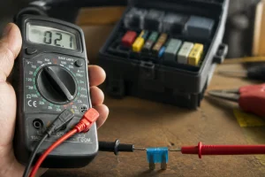 Test d'un fusible avec un multimètre pour vérifier s'il est grillé ou fonctionnel